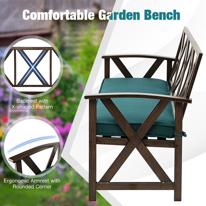 Outdoor Garden Bench with Sponge-Padded Cushion-Brown