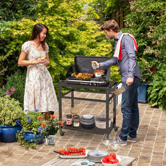 Double-Shelf Movable BBQ Cart with 4 Lockable Wheels