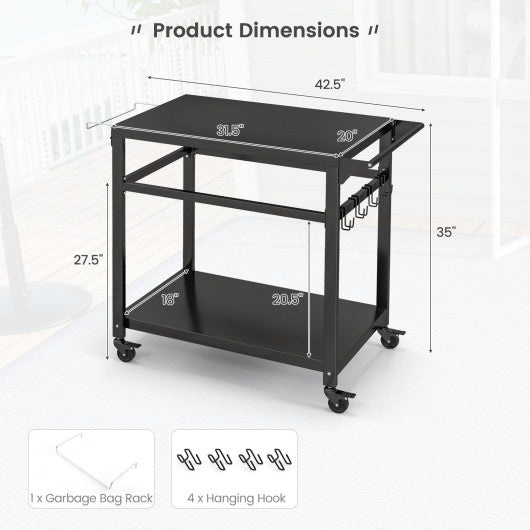 Double-Shelf Movable BBQ Cart with 4 Lockable Wheels