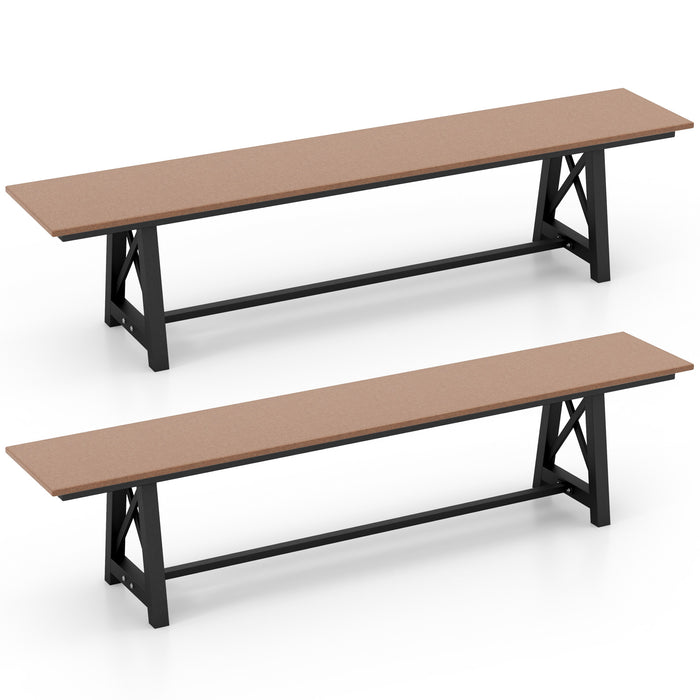 3-4 Person Outdoor HDPE Bench with Metal Frame-Brown