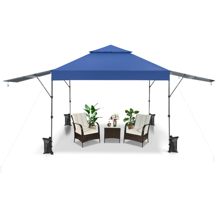 10 x 17.6 Feet Outdoor Instant Pop-up Canopy Tent with Dual Half Awnings-Blue