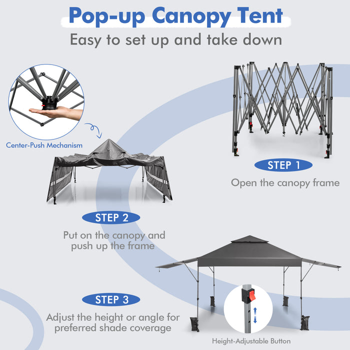 10 x 17.6 Feet Outdoor Instant Pop-up Canopy Tent with Dual Half Awnings-Gray