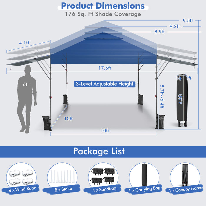 10 x 17.6 Feet Outdoor Instant Pop-up Canopy Tent with Dual Half Awnings-Blue