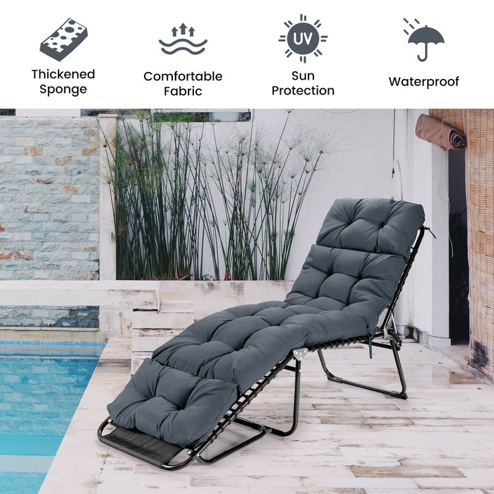 Outdoor Lounge Chaise Cushion with String Ties for Garden Poolside-Gray