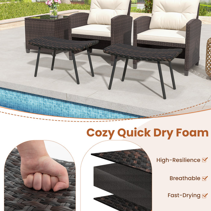 All Weather Outdoor Ottomans Set Patio Footrest Seats Set with Sturdy Metal Legs -Brown