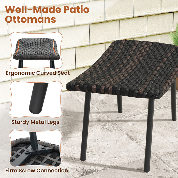 All Weather Outdoor Ottomans Set Patio Footrest Seats Set with Sturdy Metal Legs -Brown