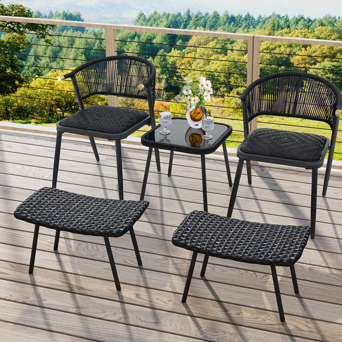 All Weather Outdoor Ottomans Set Patio Footrest Seats Set with Sturdy Metal Legs -Brown