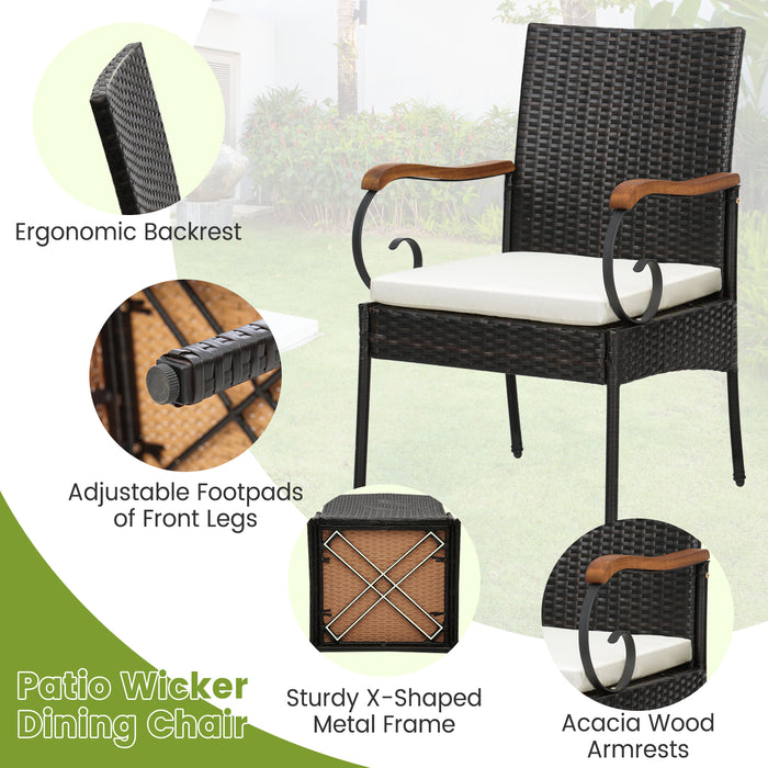 Set of 2/4 Outdoor PE Wicker Chair with Acacia Wood Armrests-Set of 4