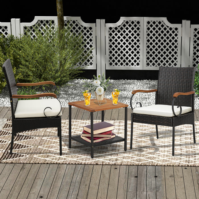 Set of 2/4 Outdoor PE Wicker Chair with Acacia Wood Armrests-Set of 4