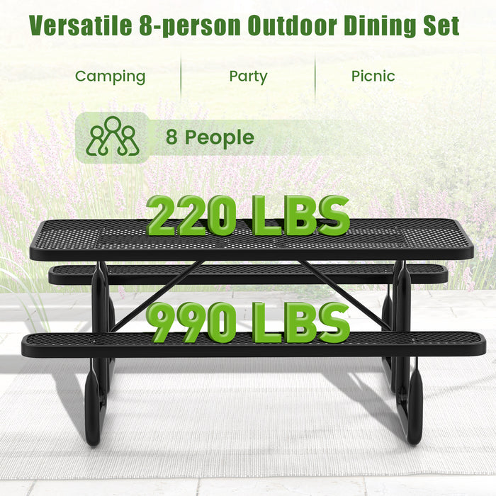 Outdoor Picnic Table and Bench Set for 8 Person with Seats and Mesh Grid-Black