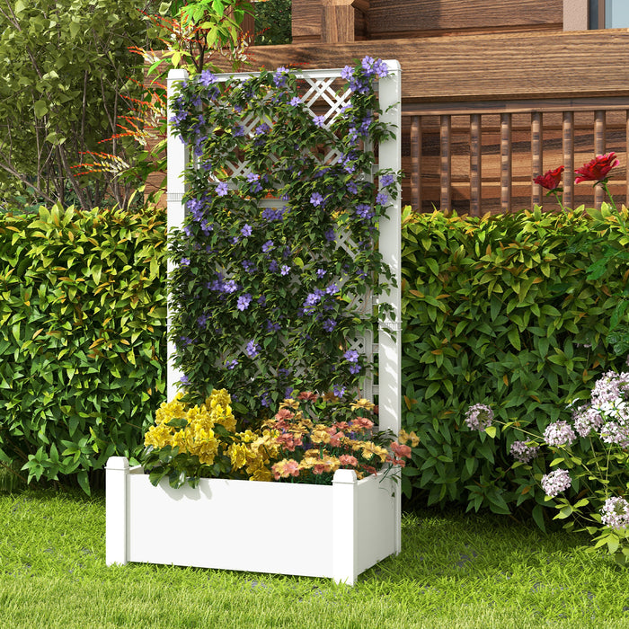 Outdoor Planter Box Self-Watering Raised Garden Bed Trellis with Water Level Indicator-White