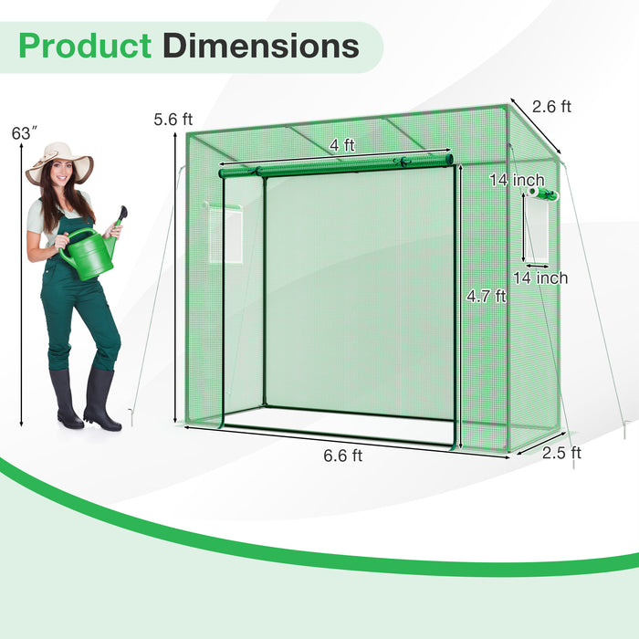 Outdoor Portable Walk-in Greenhouse with PE Cover Heavy-Duty Metal Frame Roll-up Zipper Door