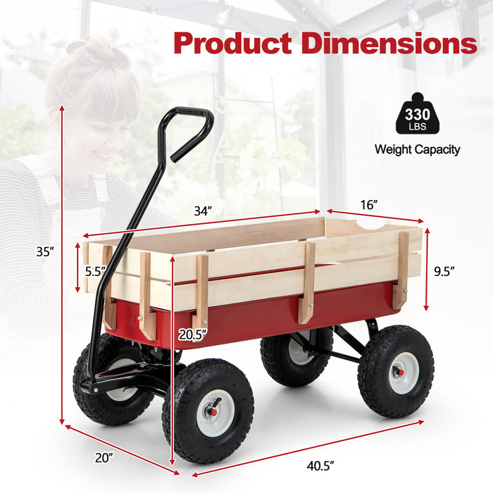 Garden Cart with Wood Railing and Pneumatic Wheels