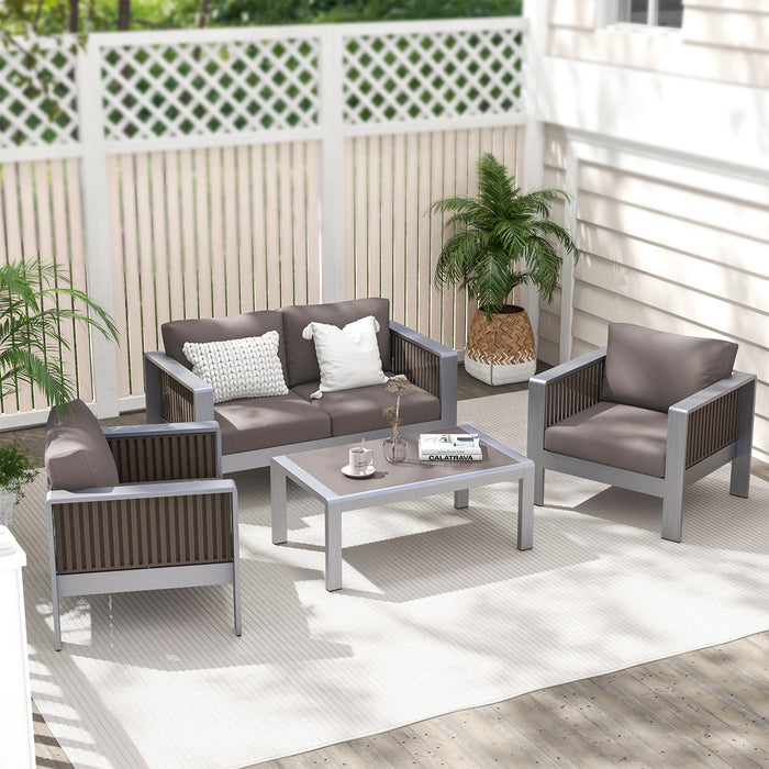 Outdoor Rectangle Coffee Table with Tempered Glass Tabletop for Backyard Poolside-Gray