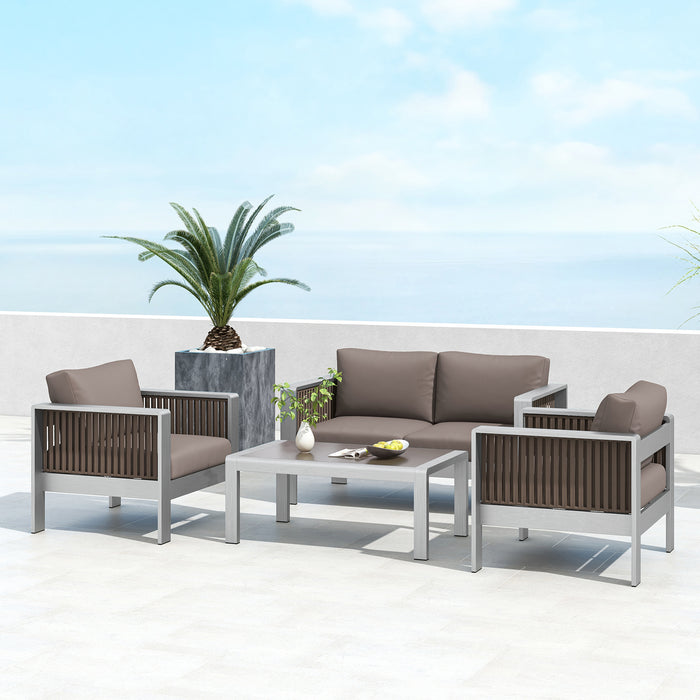 Outdoor Rectangle Coffee Table with Tempered Glass Tabletop for Backyard Poolside-Gray