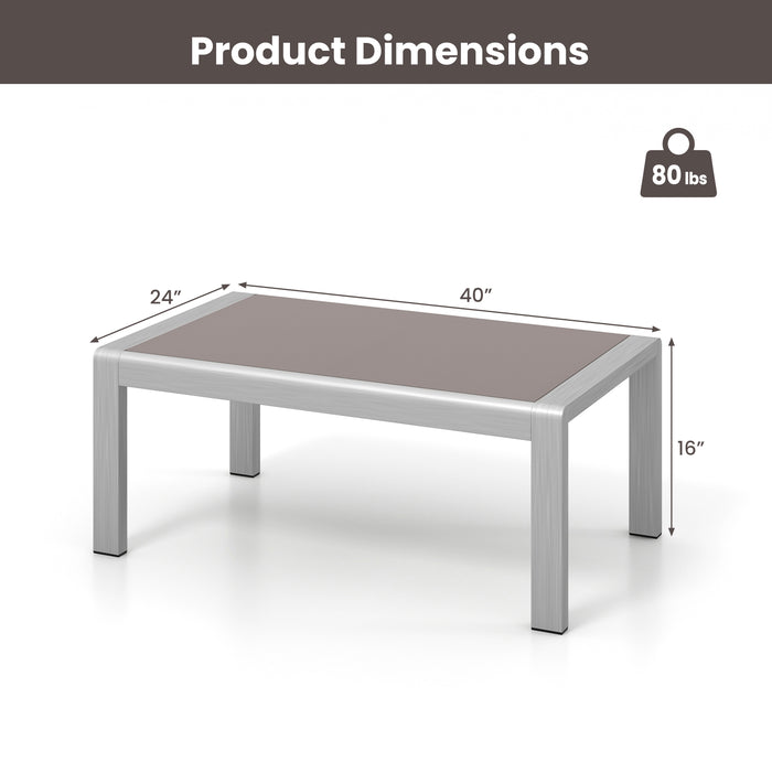 Outdoor Rectangle Coffee Table with Tempered Glass Tabletop for Backyard Poolside-Gray