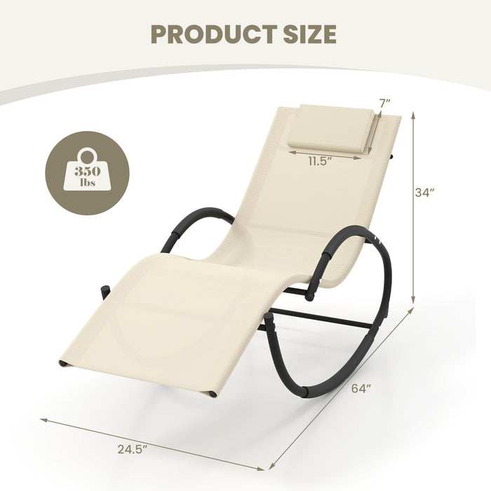 Outdoor Rocking Lounge Chair with Removable Headrest-Beige