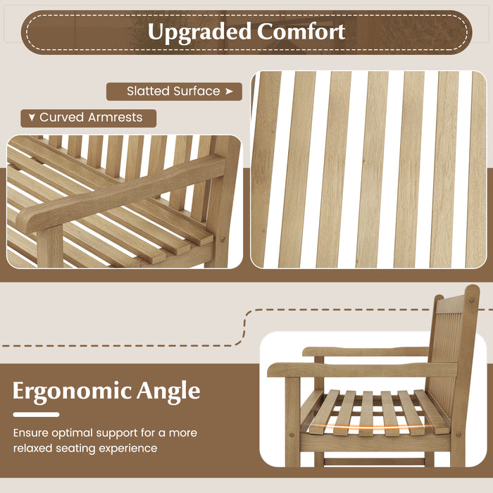 62 Inch Outdoor Teak Wood Bench with Backrest for Yard