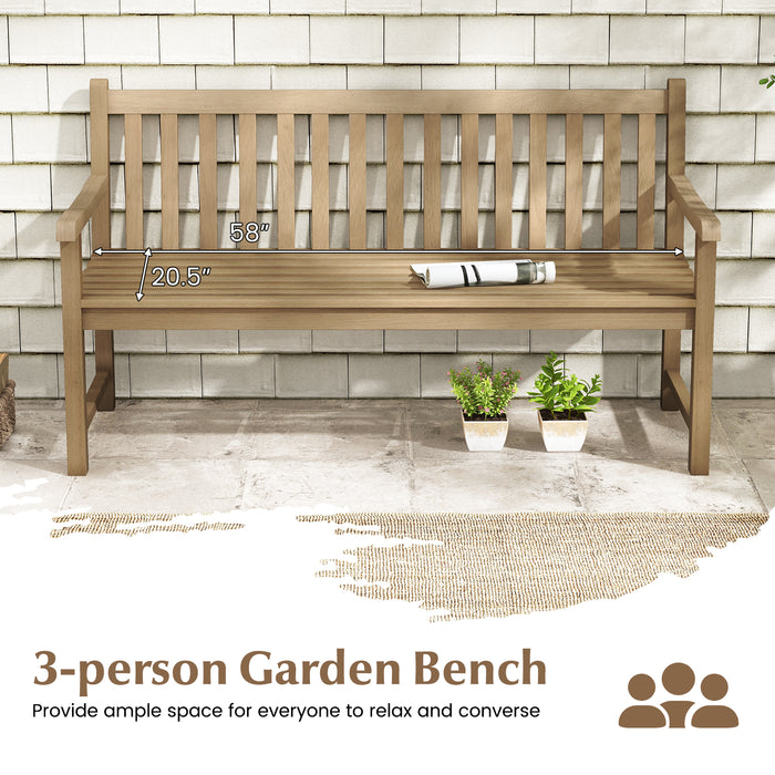 62 Inch Outdoor Teak Wood Bench with Backrest for Yard