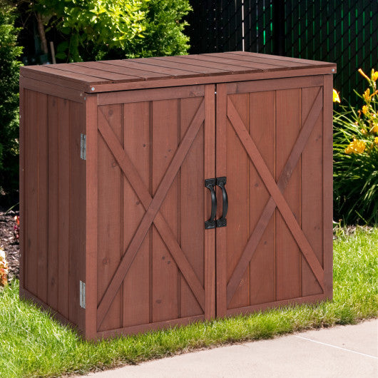 2.5 x 2 Feet Outdoor Wooden Storage Cabinet with Double Doors-Brown