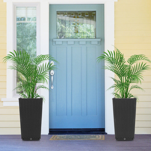 Outdoor Wicker Flower Pot Set of 2 with Drainage Hole for Porch Balcony