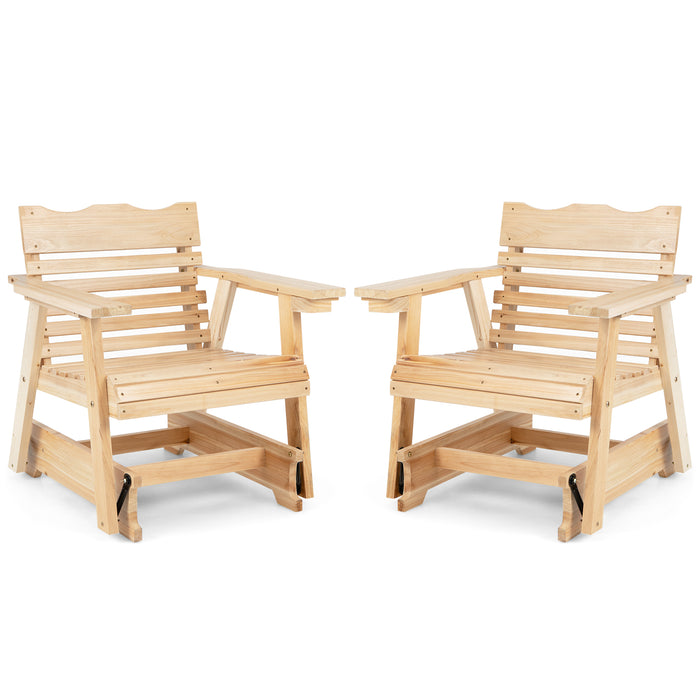 Outdoor Wood Rocking Chair with High Back and Widened Armrests