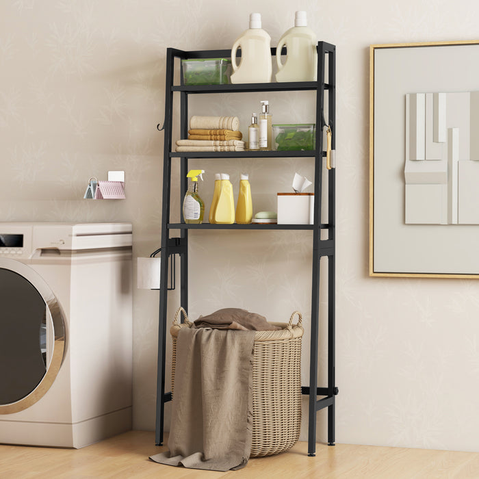 3-Tier Over The Toilet Storage Shelf with Adjustable Bottom Bar-Black