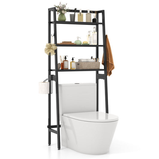 3-Tier Over The Toilet Storage Shelf with Adjustable Bottom Bar-Black