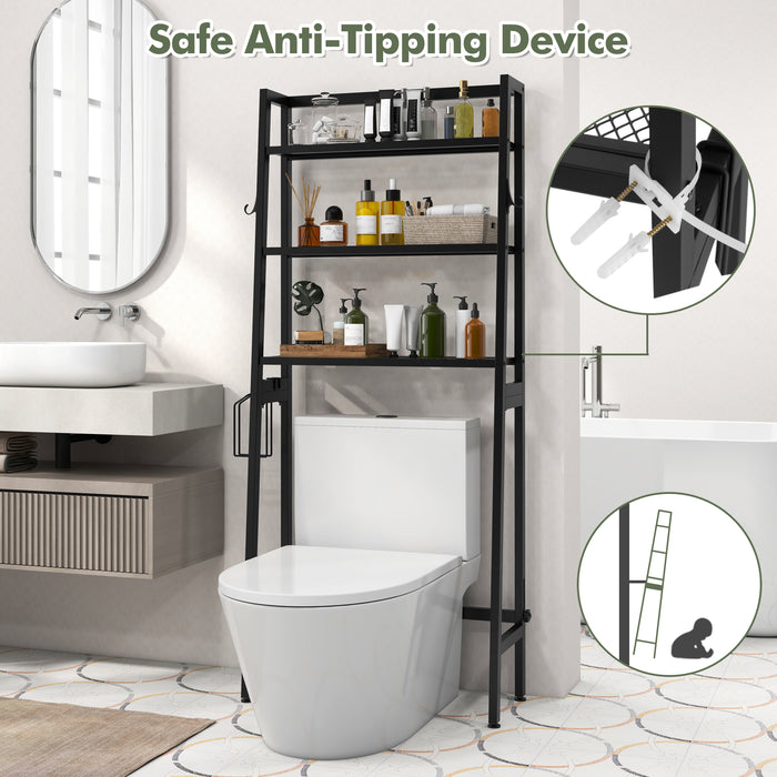 3-Tier Over The Toilet Storage Shelf with Adjustable Bottom Bar-Black