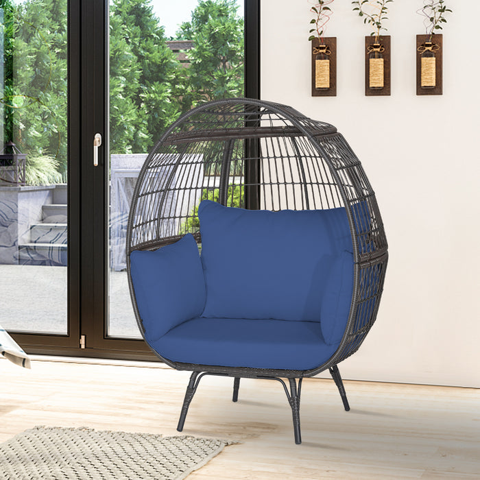 Oversized Patio Rattan Egg Lounge Chair with 4 Cushions-Navy