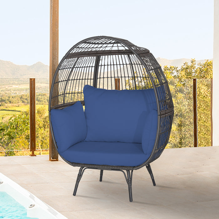 Oversized Patio Rattan Egg Lounge Chair with 4 Cushions-Navy