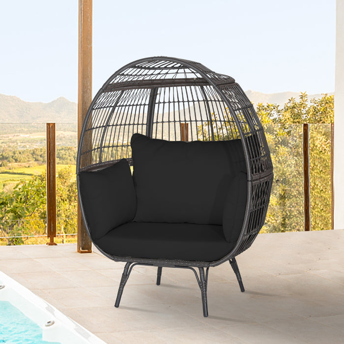 Oversized Indoor Wicker Egg Chair with Sturdy Metal Frame for Patio-Black