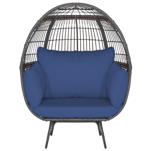 Oversized Patio Rattan Egg Lounge Chair with 4 Cushions-Navy