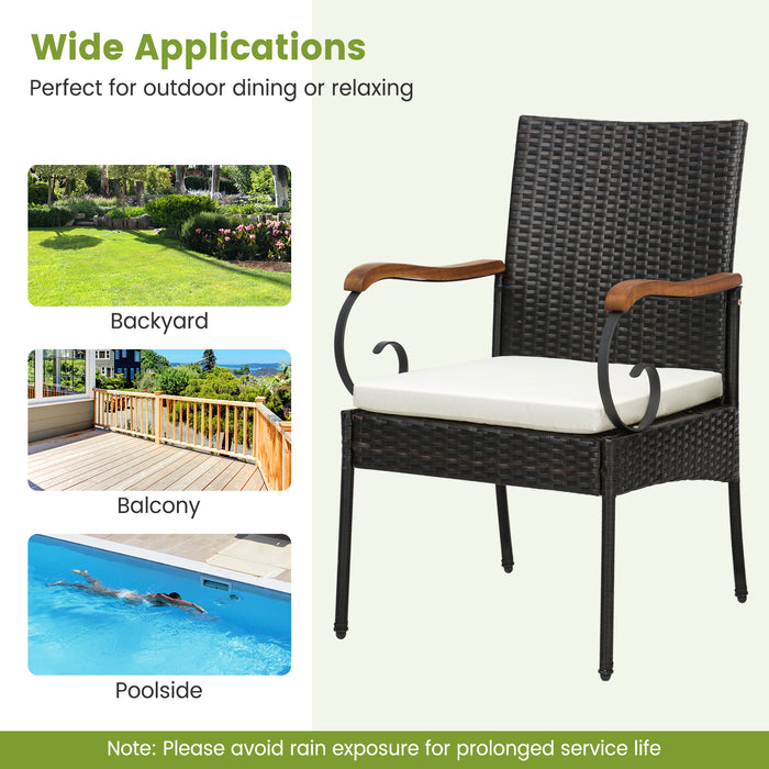 Set of 2/4 Outdoor PE Wicker Chair with Acacia Wood Armrests-Set of 2