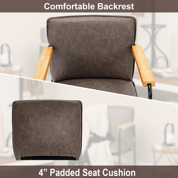 PU Leather Accent Chair with Rubber Wood Armrests-Gray