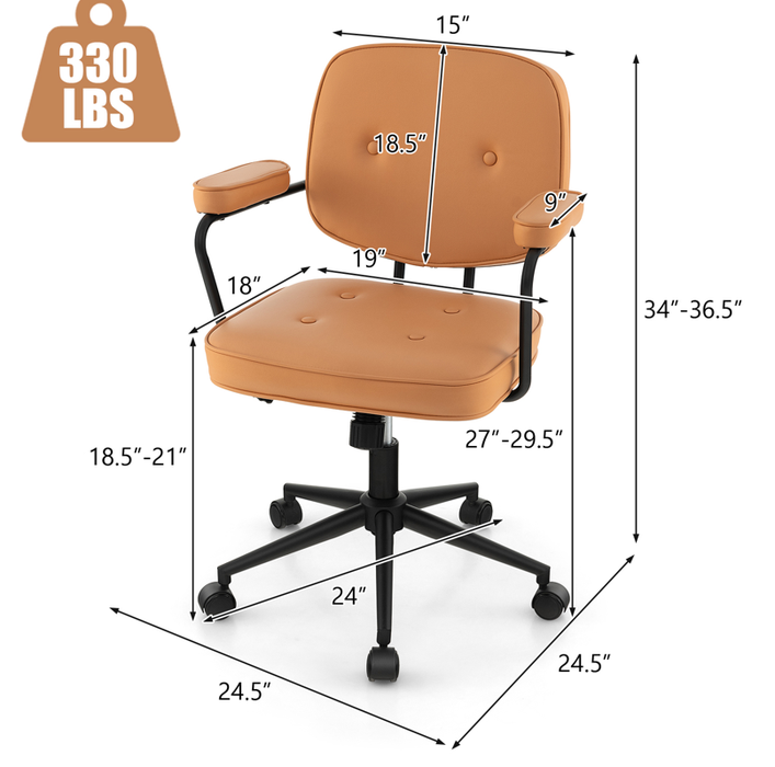 PU Leather Office Chair with Rocking Backrest and Ergonomic Armrest-Orange