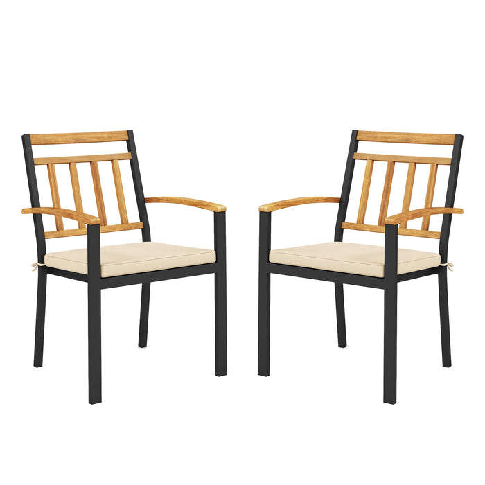 Set of 2 Patio Dining Chairs with Removable Padded Cushions-17 Inches