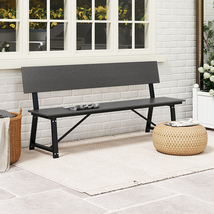 72 Inch Extra Long Bench with All-Weather HDPE Seat & Back for Yard Garden Porch-Gray