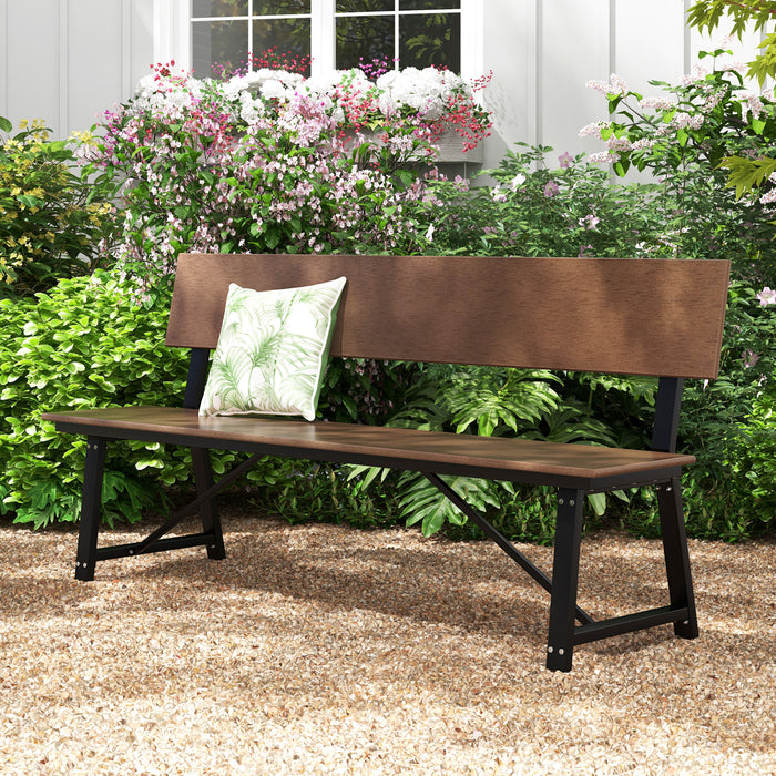 72 Inch Extra Long Bench with All-Weather HDPE Seat & Back for Yard Garden Porch-Brown