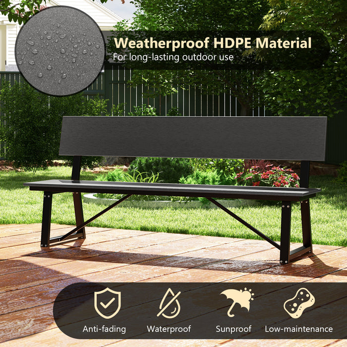 72 Inch Extra Long Bench with All-Weather HDPE Seat & Back for Yard Garden Porch-Gray