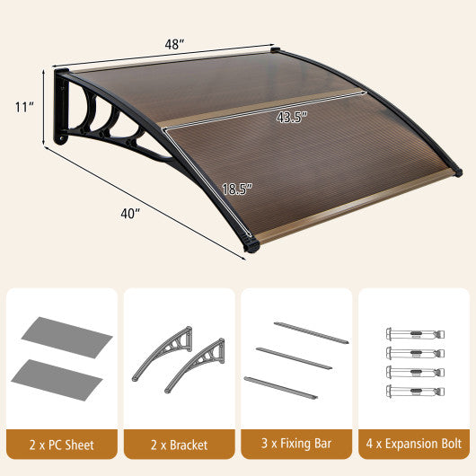 Outdoor Front Door Patio Overhang Awning for Sunlight Rain Snow Wind Protection-48 x 40 Inch