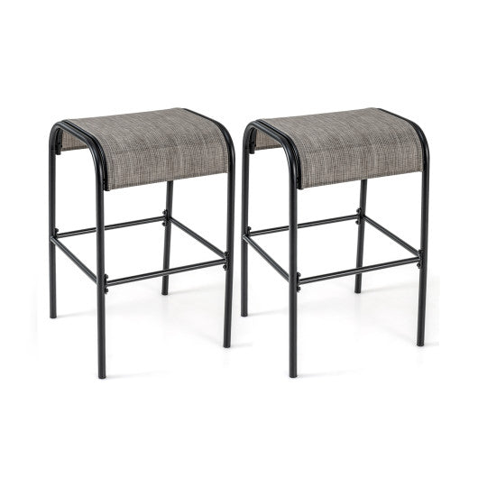 Set of 2/4 Patio Metal Bar Stools with Curved Fabric Seat-Set of 2