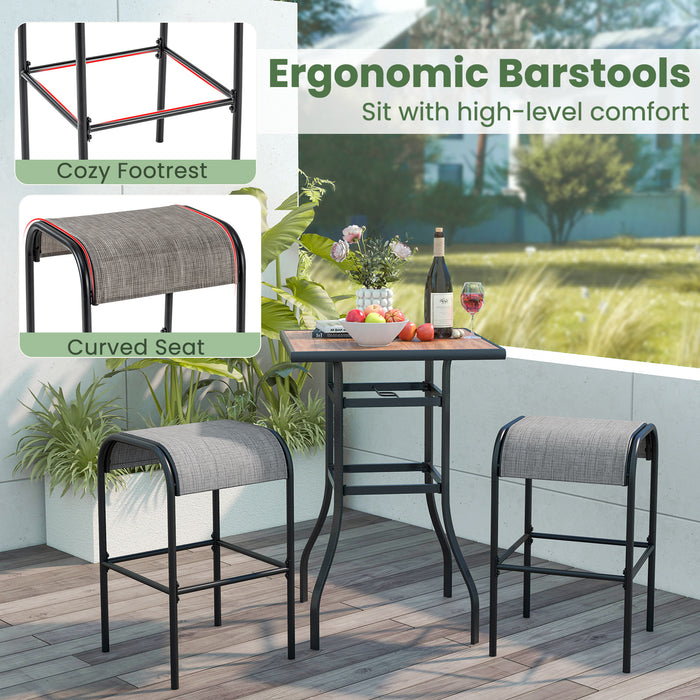 Set of 2/4 Patio Metal Bar Stools with Curved Fabric Seat-Set of 2