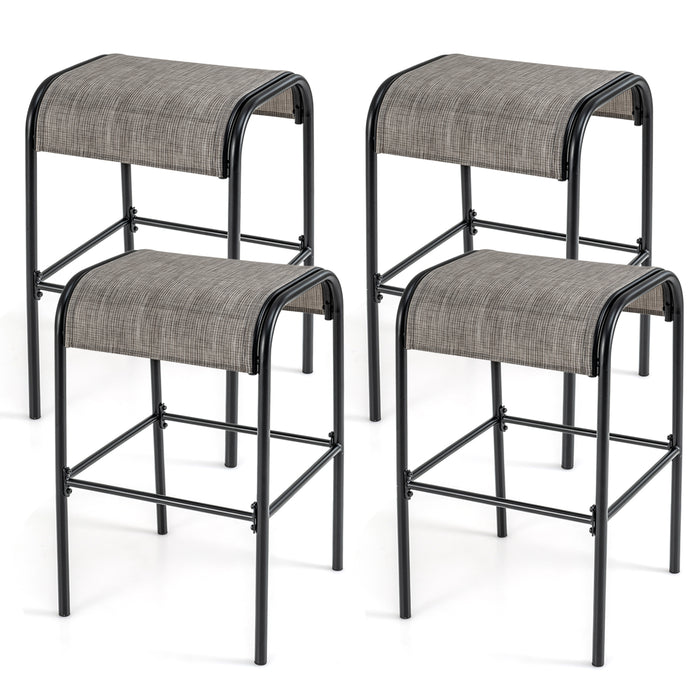 Set of 2/4 Patio Metal Bar Stools with Curved Fabric Seat-Set of 4