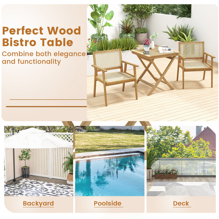 27.5 Inch Indonesia Teak Patio Bistro Table with Slatted Tabletop and Sturdy Wood Frame