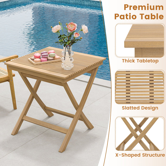 27.5 Inch Indonesia Teak Patio Bistro Table with Slatted Tabletop and Sturdy Wood Frame