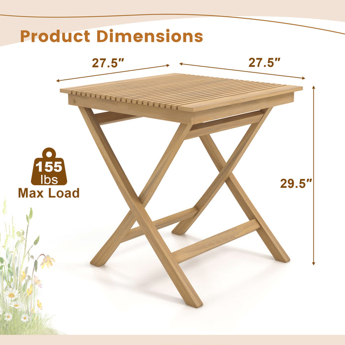 27.5 Inch Indonesia Teak Patio Bistro Table with Slatted Tabletop and Sturdy Wood Frame