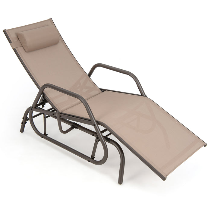 Outdoor Chaise Lounge Glider Chair with Armrests and Pillow-Rustic Brown