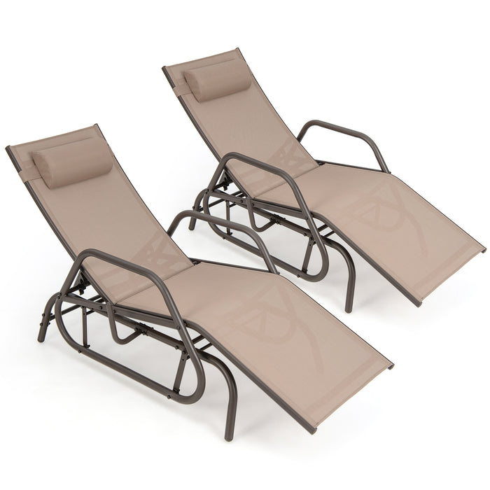 Outdoor Chaise Lounge Glider Chair with Armrests and Pillow-Rustic Brown