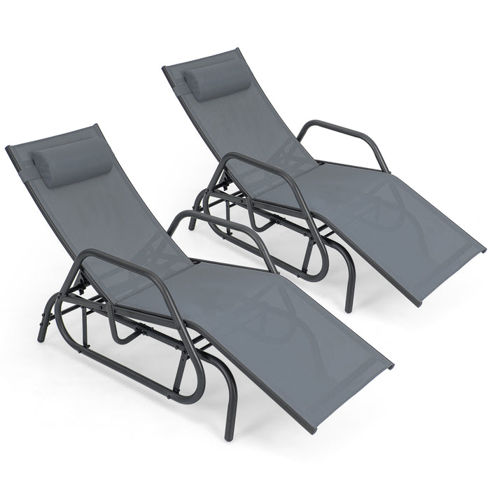 Outdoor Chaise Lounge Glider Chair with Armrests and Pillow-Gray